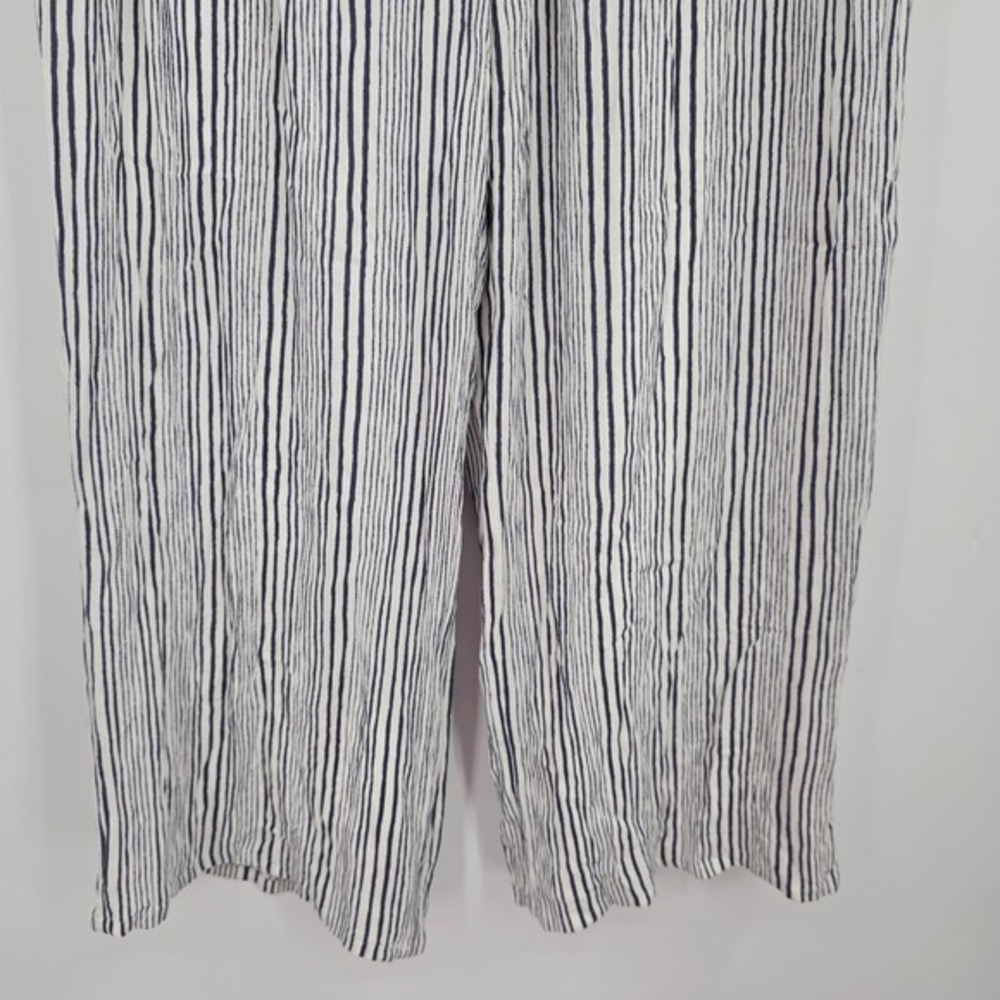 AGB Womens Navy White Striped Wide Leg Palazzo Pants Smocked Waist L‎ - Picture 6 of 10